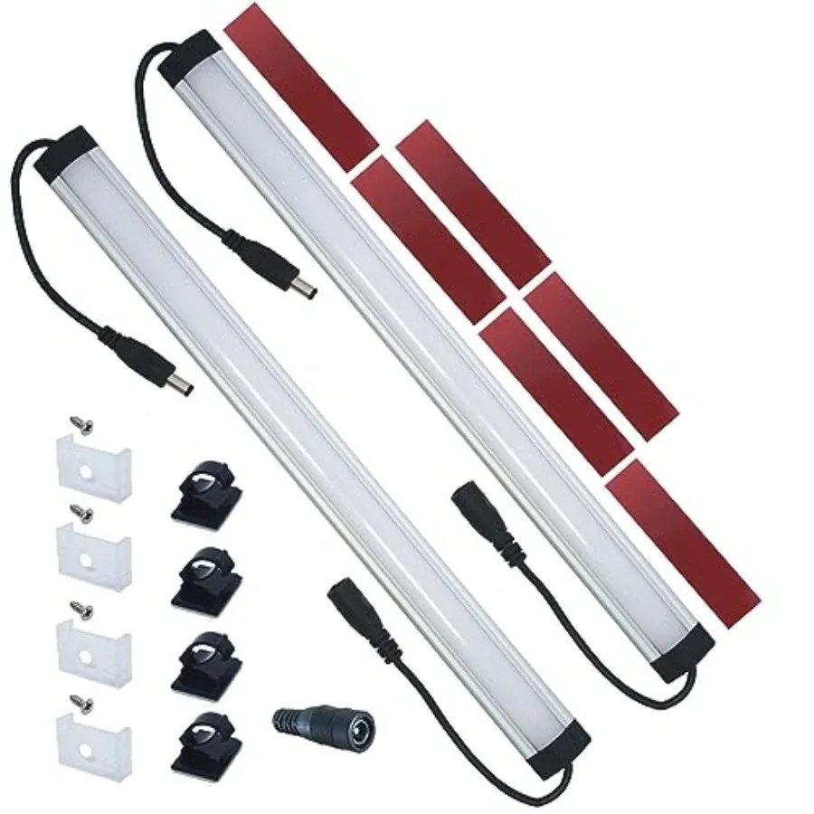 Extra Under Cabinet Lighting Bars, 12VDC, 5000K Daylight White, with Mounting Clips, Screws, Self-Adhesive Pads. Compatible LL-