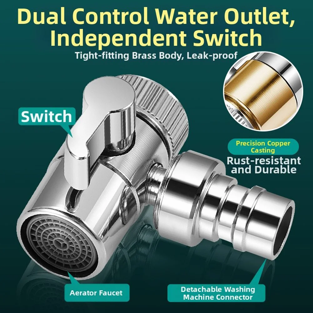 Faucet Adapter Connector 1 to 2 Water Distributor with Separate On/Off Switches for Hose Use in Garden Kitchen Basin