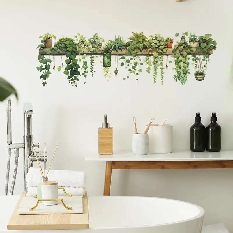 Botanical Potted Green Plant Wall Sticker Hanging Vine Shelf Decal For Living Room Bedroom Home Wall Ornament