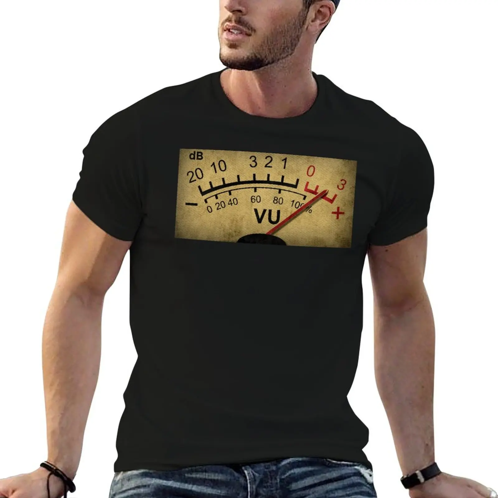 VU Meter dB DJ Playing Recorded Music Retro Vintage T-Shirt Durable Work Wear T-Shirt
