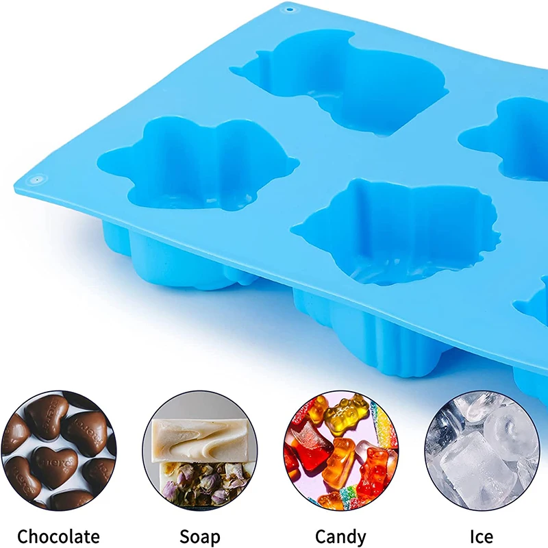 6 Hole Lion Bear Hippo Silicone Cake Baking Mold Cake Pan Soap Making Mold Muffin Cups Biscuit Chocolate DIY Mould Ice Cube Tray