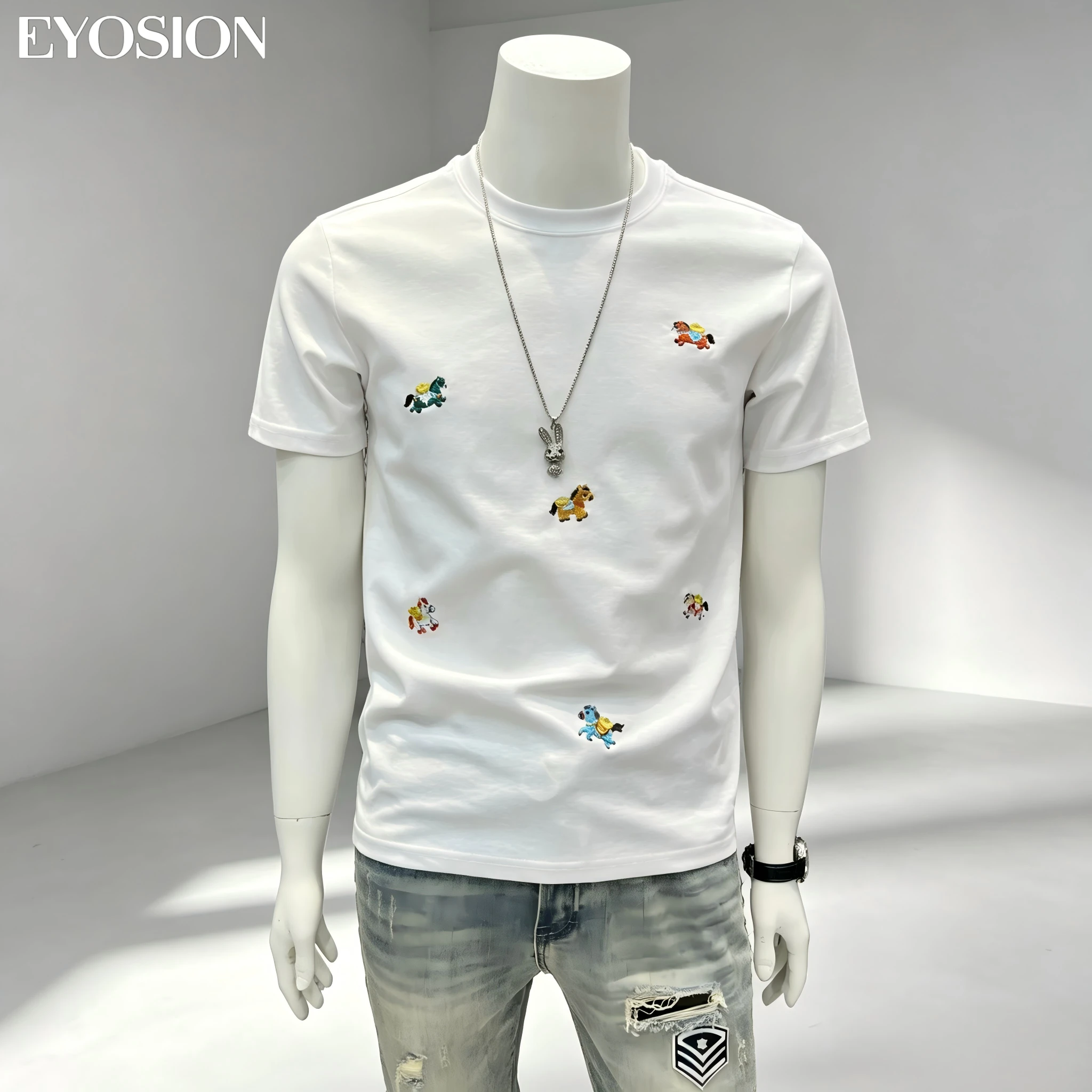 Summer Men T-shirt Pony Embroidered Pattern Half Slevee Suitable for Daily Wear 100% Cotton High Quality Material Round Neck Tee