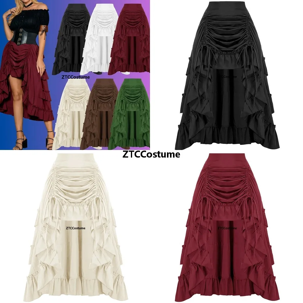 Viktorianischer Steampunk Cosplay Rock Hochgeschnittener Langer Rüschenrock Gotisches Vintage Mittelalterliches Party-Kostüm Elegante Damenkleidung