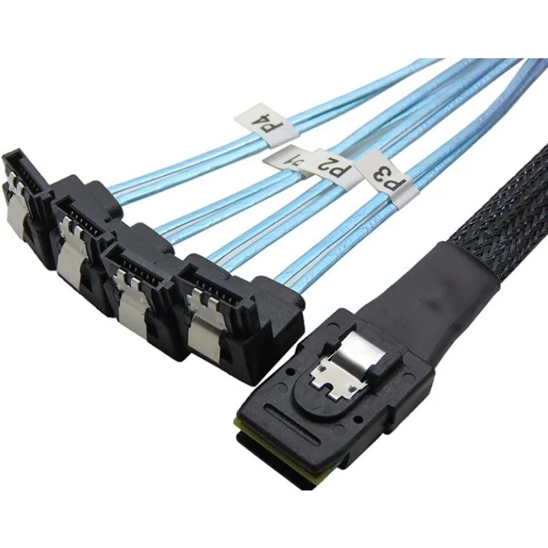SFF-8087 To 4 * SATA 90 Degree Elbow Computer Server Hard Disk Data Cable