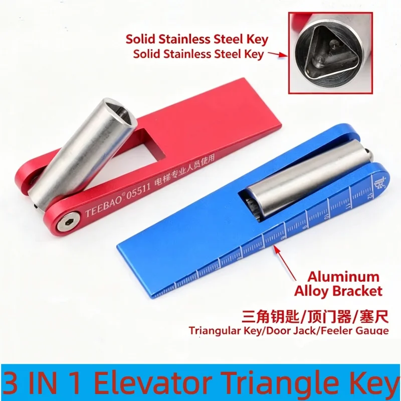 

3-in-1 Elevator Triangle Key Multifunctional Tool Stainless Steel Triangle Wrench Elevator Door Stopper Scale Feeler Gauge Lift