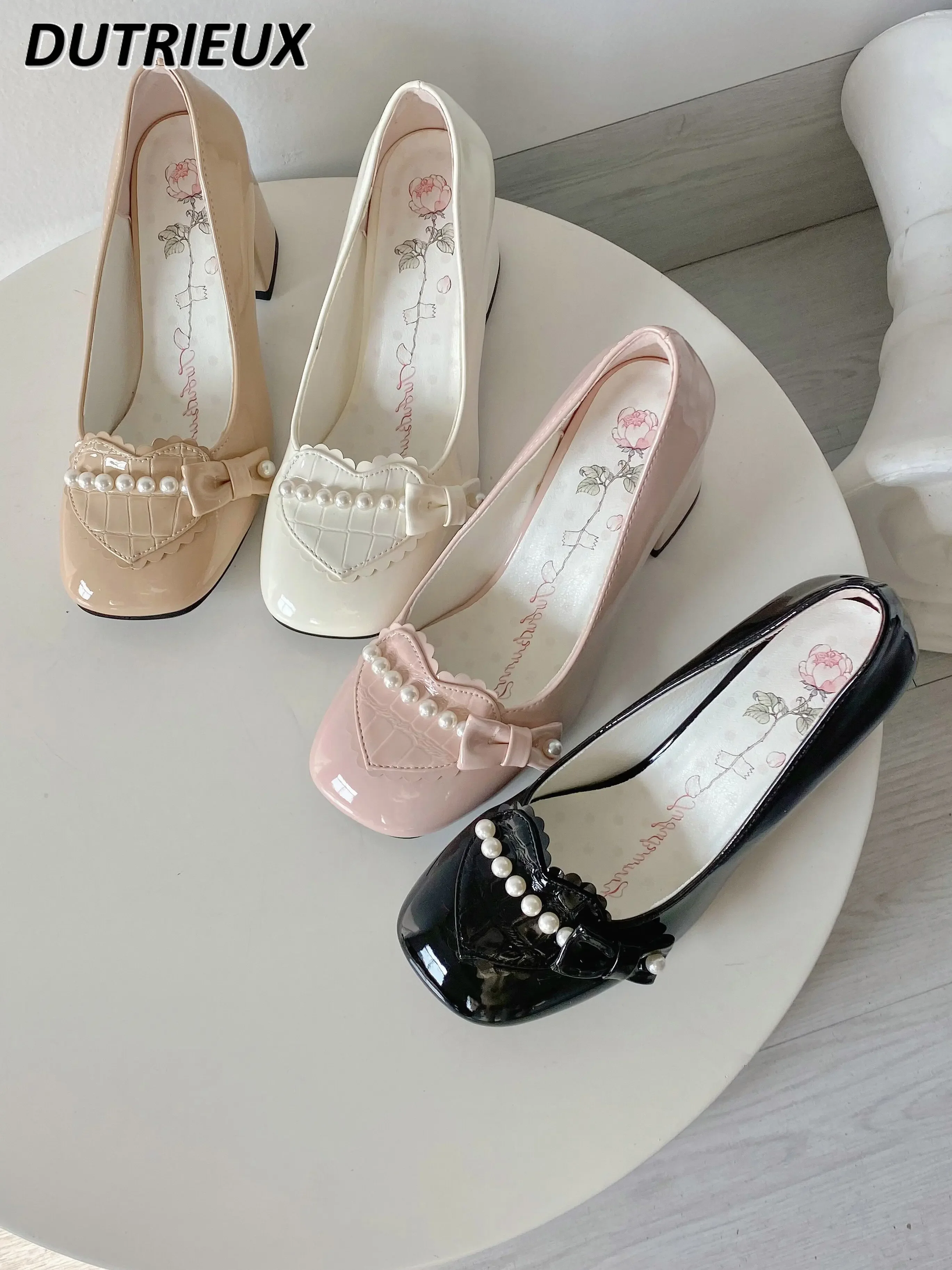 

Lolita Style Elegant Mary Jane High Heels Pumps for Lady Sweet Cute Square Toe Casual Women's Shoes 2024 New Spring Autumn