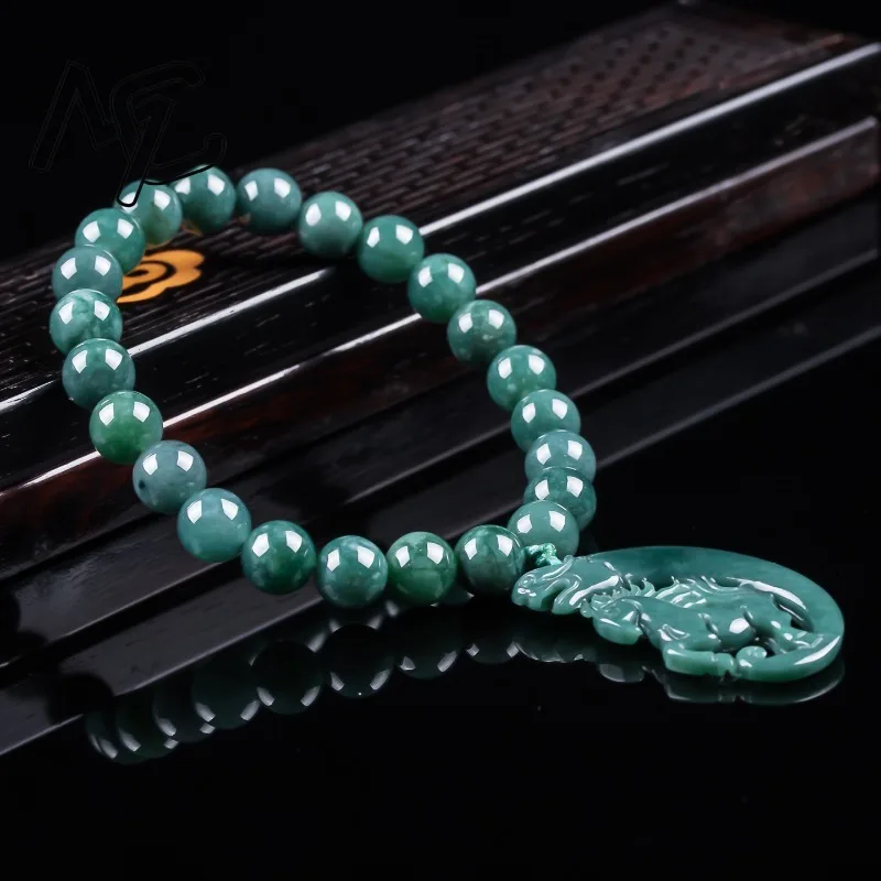 Natural Jadeite Blue Water Zodiac Horse Beads Hand Knitting Bracelet Luxury Jewelry Fashion Jewelry Charms Gift Certificate - view 3