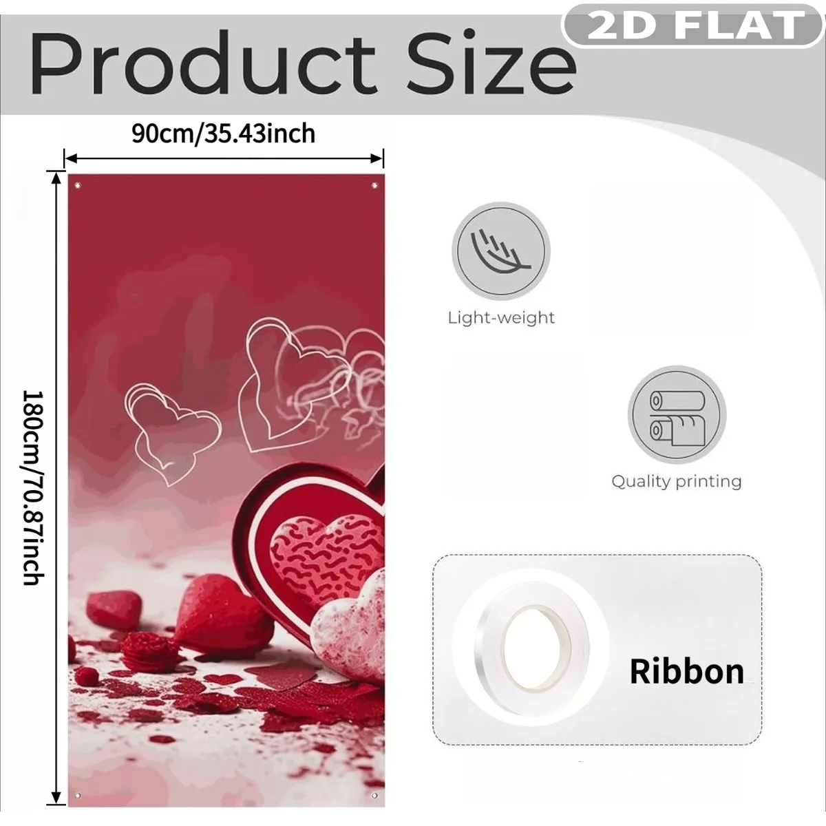 2D FLAT 1pc Valentine Day Hanging Ornaments Door Cover Decor with Grommets & Ribbon, 71x35 Inch Door Curtains Photography