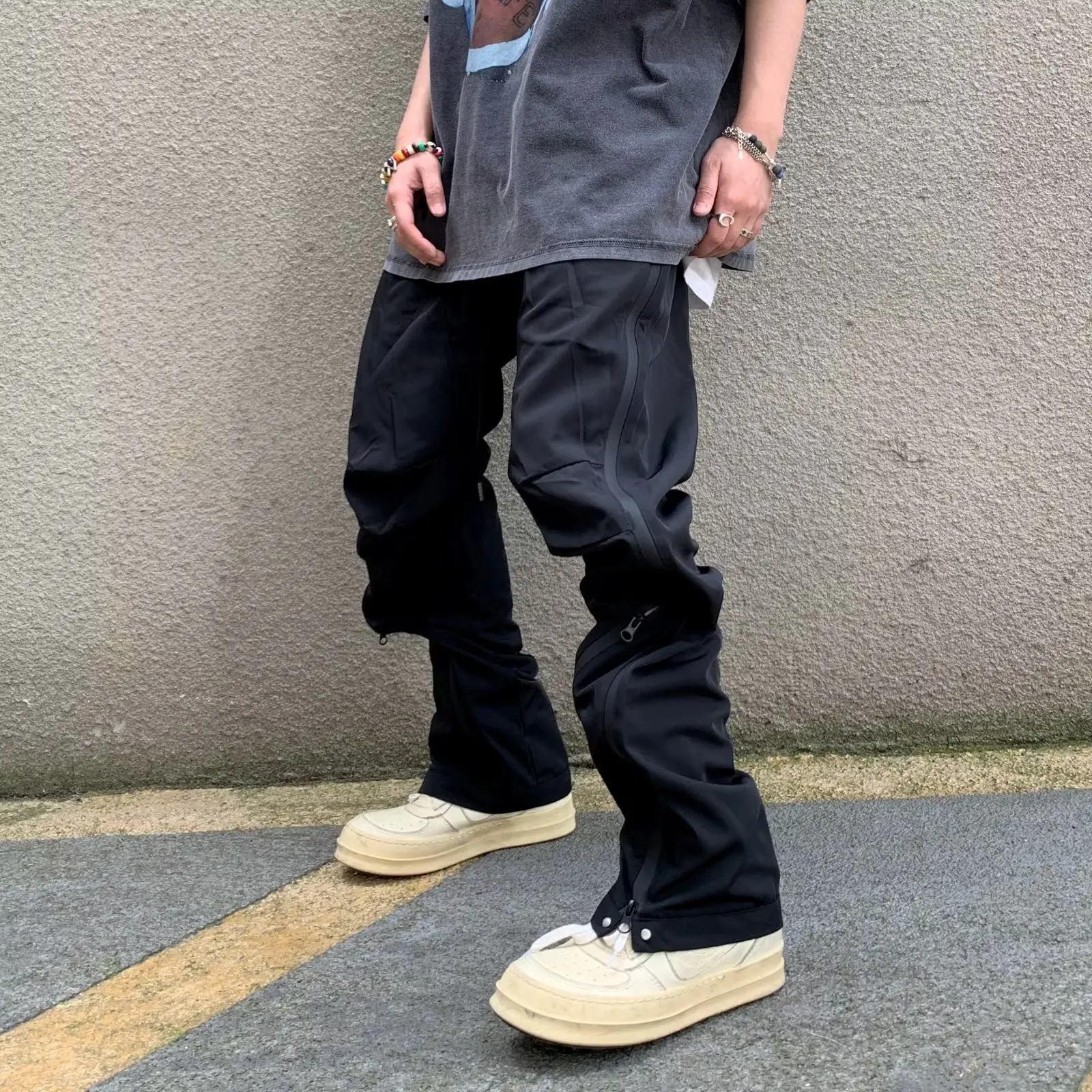 Wide Leg zipper Black Cargo Pants Unisex Straight Baggy Casual Overalls Men's Streetwear Loose Oversized Trousers fashion y2k pa