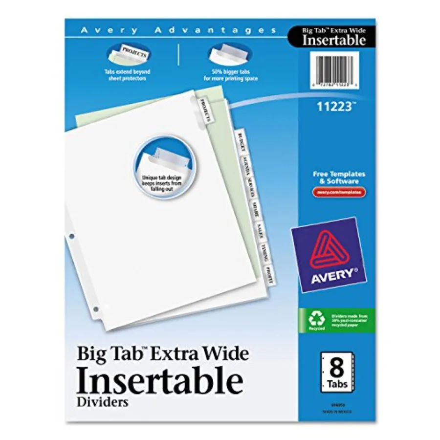 

Insertable Big Tab Dividers, 8-Tab, 11.13 x 9.25, White, Clear Tabs, 1 Set