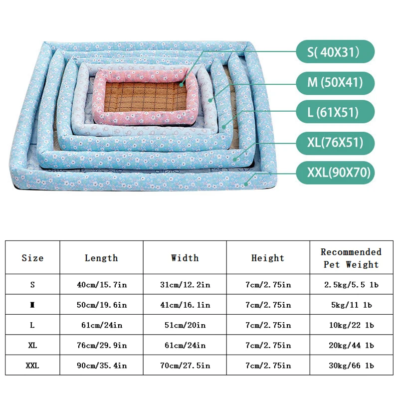여름 개 침대 고양이 쿠션, 아이스 실크 쿨 애완 동물 매트, 소형 중형 대형 고양이 개 침대, 강아지 수면 둥지 개집 냉각 등나무 애완 동물 매트리스