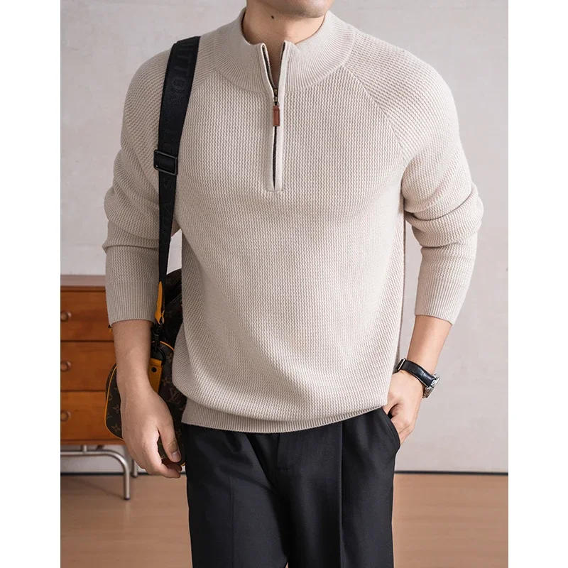 

2025 New Half-Zip Knit Sweater Men's Autumn and Winter Long Sleeve Cardigan Woolen Sweater Black Sweater Layer Autumn and Winter
