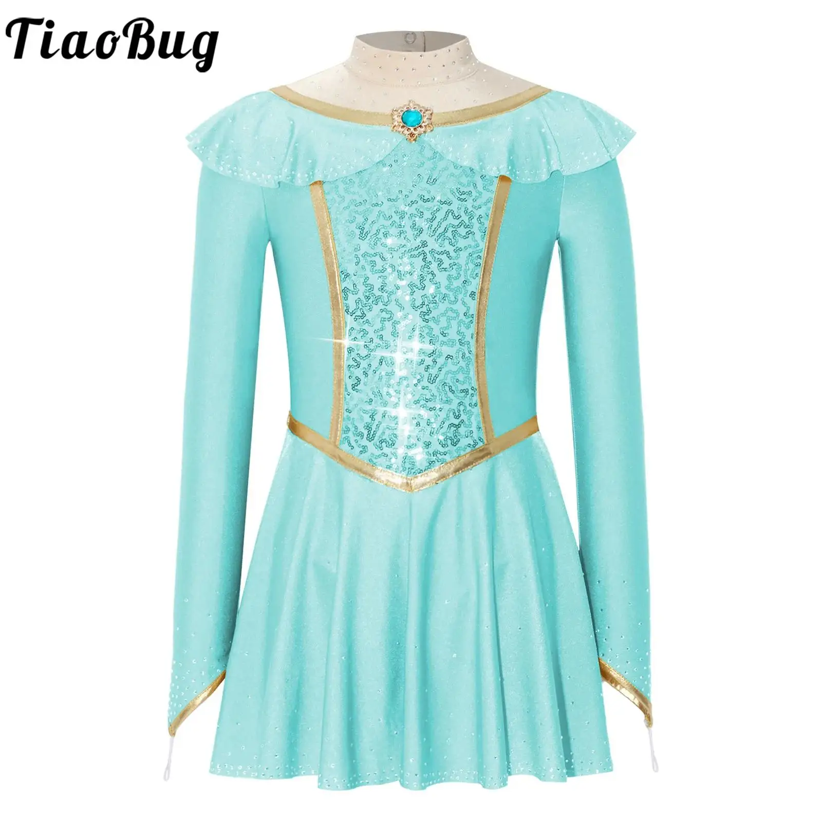 

Girls Princess Dress-up Costume Dress Rhinestones Long Sleeve Sequins Tutu Dress Halloween Christmas Performance Dance Dresses