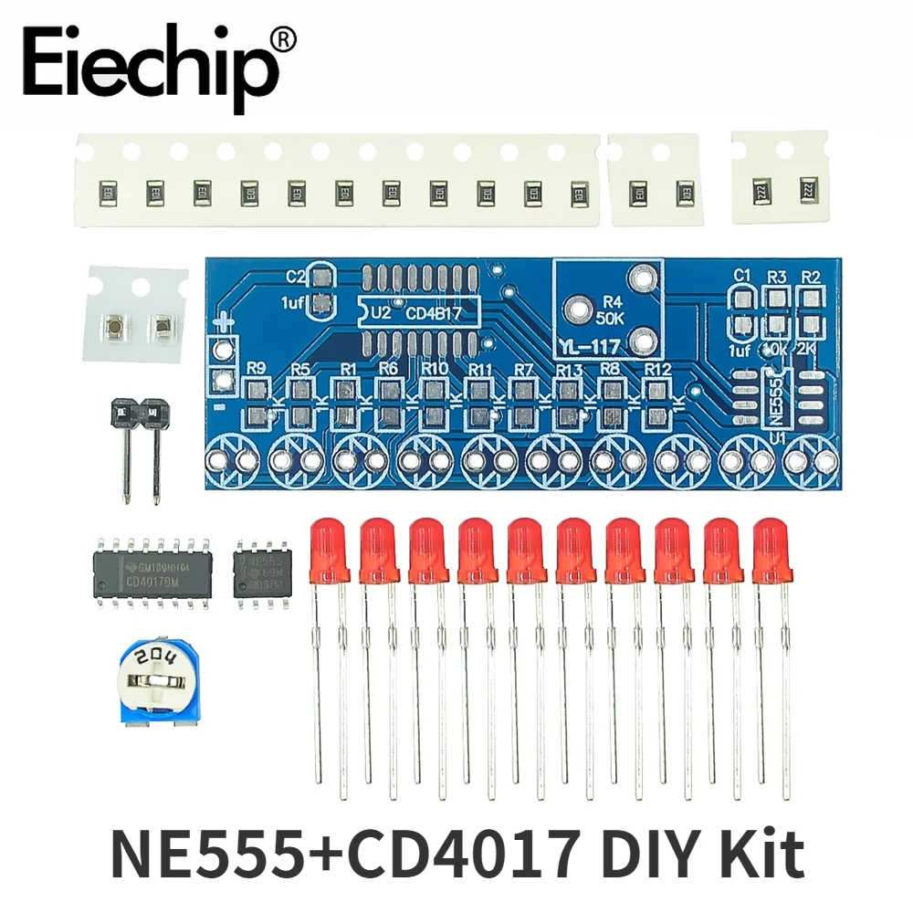 NE555 CD4017 LED Flow Light Electronic Production Suite Control Board Module Capacitor Oscillator Clock Signal DIY Electroni Kit