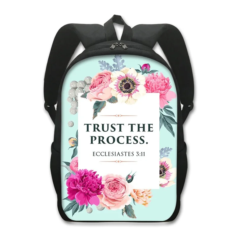 Religious Bible Verse Print School Backpacks Christian Floral Women Backpack for Travel Children School Bags Laptop Backpacks