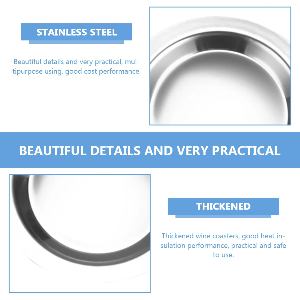 

4Pcs Exquisite Detail Stainless Steel Wine Bottle Coaster HeatResistant Tea Cup Cushion Home Decoration Accessory