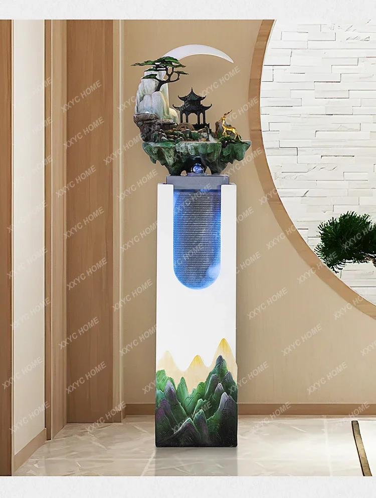 

New Chinese Style Flowing Water Ornaments Floor Landscape TV Cabinet next to Stairs Circulating Water Fountain Office Fortune
