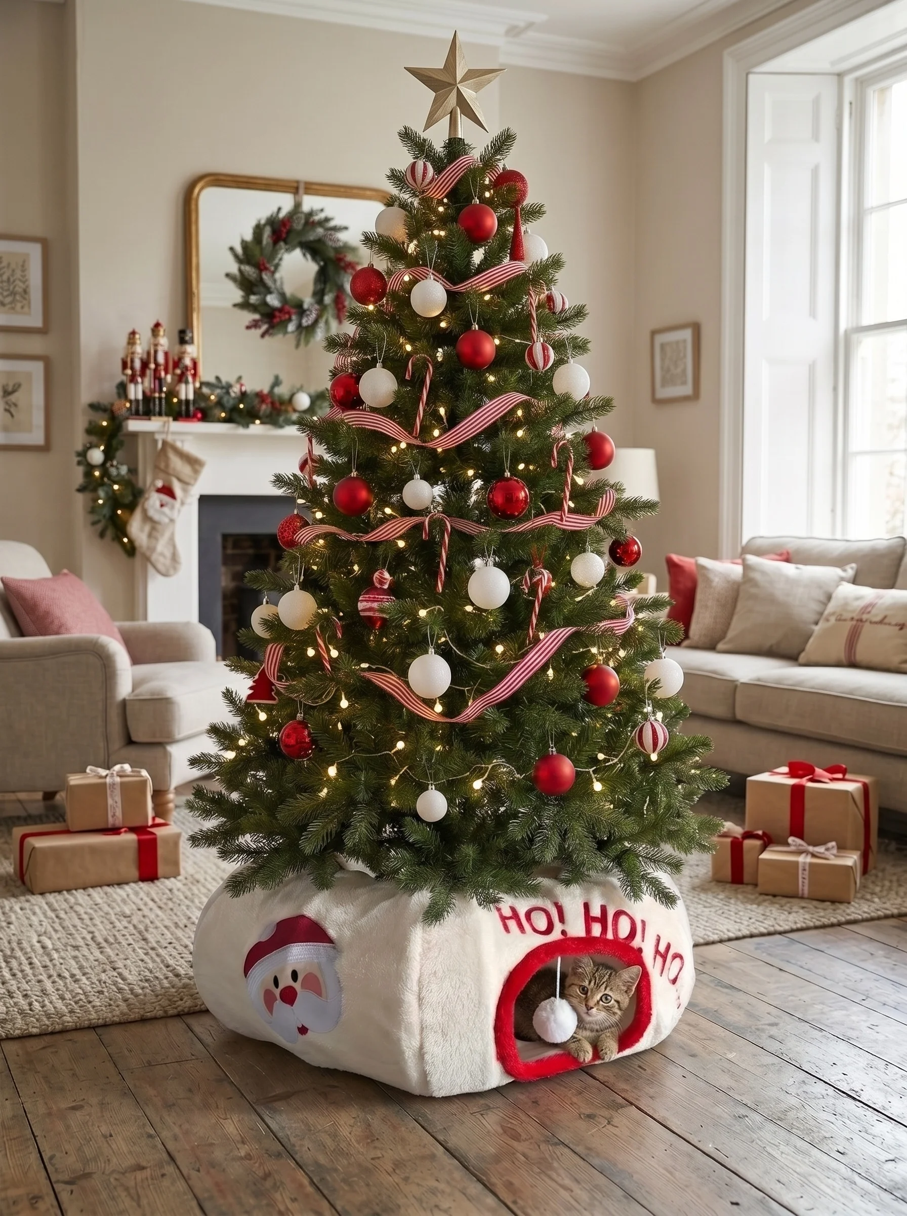 Custom Colors and Sizes Christmas Cat Tunnel Bed Foldable Washable Donut Shape Pet Play Tube Interactive Toy for Kitten