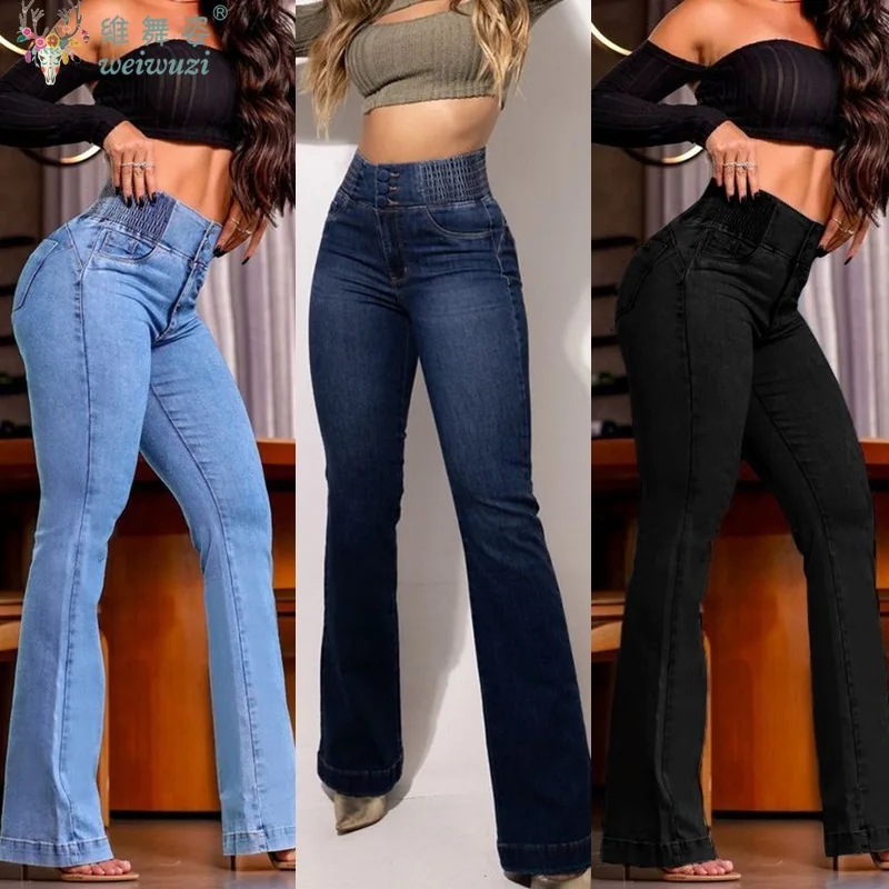 High Waisted Loose Blue Flared Jeans Women Quality Casual Elasticity Slim Fit Denim Pants Fall Fashion StreetStyle 2025 Hot Sale