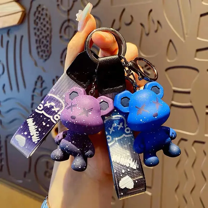 Cute Bear Keychain With Strap The Best Car Key Keyring Animal Bag Backpack Key Chain Charm Pendant Accessory Gift image 2