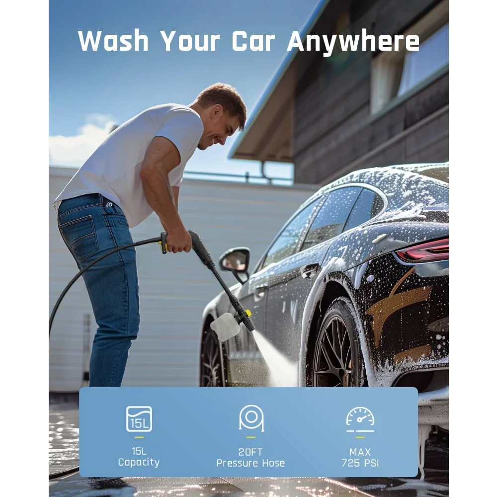 غسالة ضغط لاسلكية فائقة لأثاث الحديقة مع خزان سعة 0.0 جالون، ماكس 725 رطل لكل بوصة مربعة مع فوهة 5 في 1، 20 قدم Hos #3
