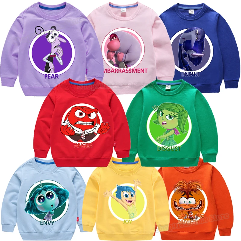 Disney Inside Out 2 Sweatshirts Cute Anime Figure Print Pullover Kids Long-Sleeved Casual Tops Boys Girls Round Neck Tracksuit