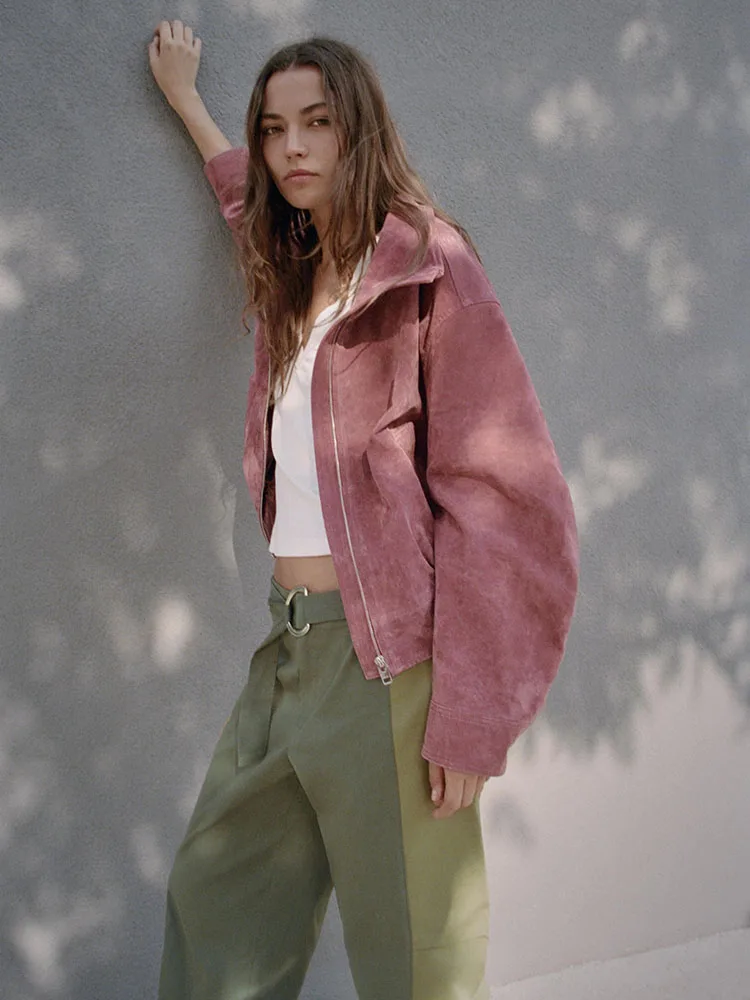 Fashionable Long Sleeve Stand Collar Leather Pilot Jacket Outerwear New Arrival Women's Autumn 2026 6318252 172