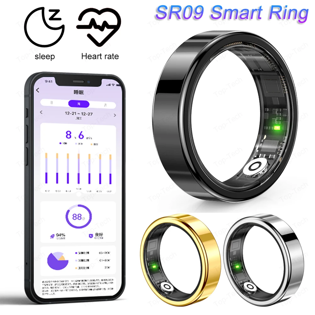 

Smart Ring Bluetooth 5.1 5ATM Waterproof Heart Rate and Blood Oxygen Monitor For Android IOS Men Women