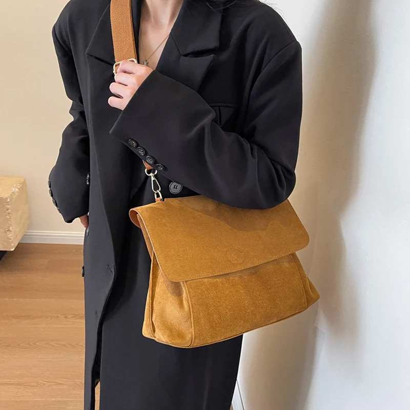 PU Leather Flap Shoulder Bags For Women Vintage Wide Strap Crossbody Bag Large Capacity Women Designer Handbags Tote Bag