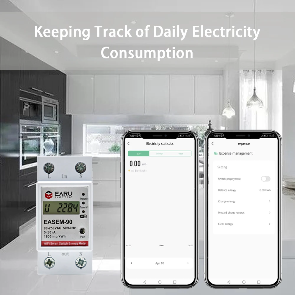 Imagem -04 - Tuya Wifi Inteligente Disjuntor Energia de Energia Temporizador Kwh Tensão Atual Medidor Protetor de Voz Interruptor Controle Remoto ac 220v 80a