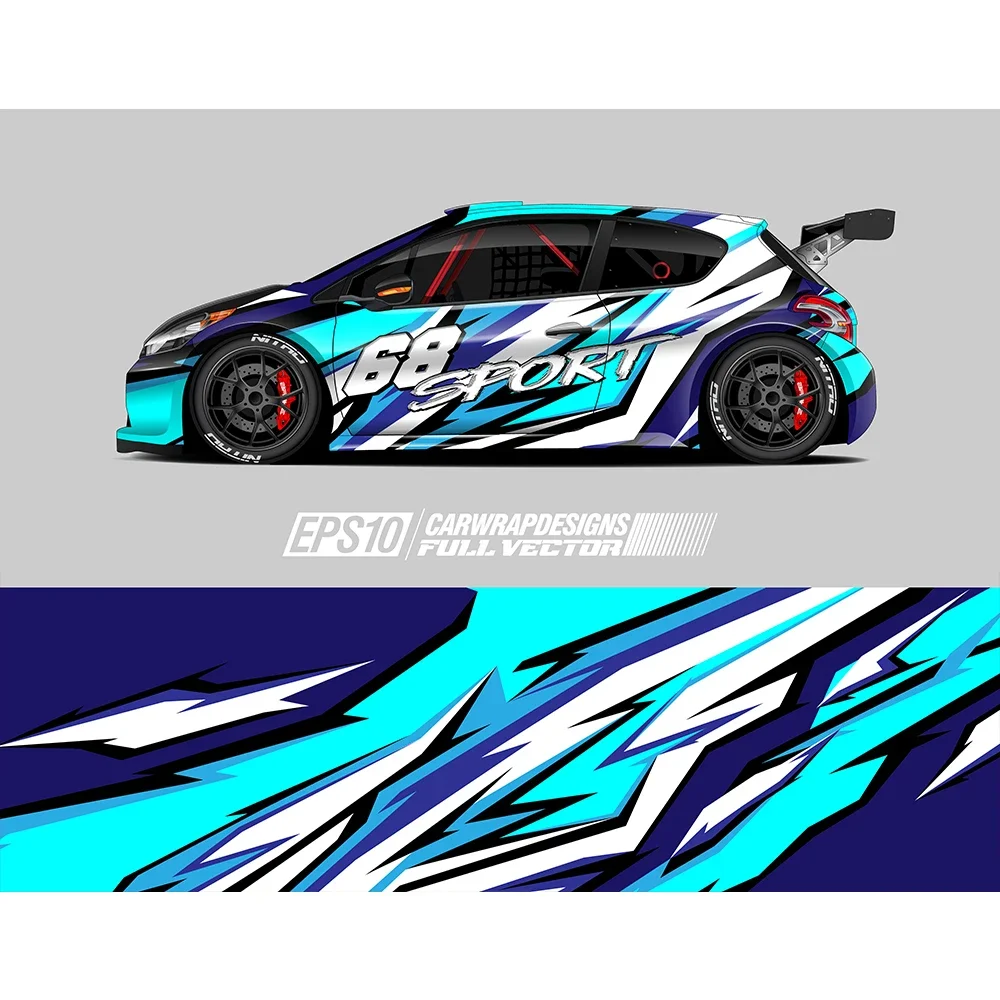 Abstract Blue Gradient Full Body Racing RV Graphic Decals Vinyl Wrap Camo Custom Size Color Changing DIY Car Full Wrap 400*100cm