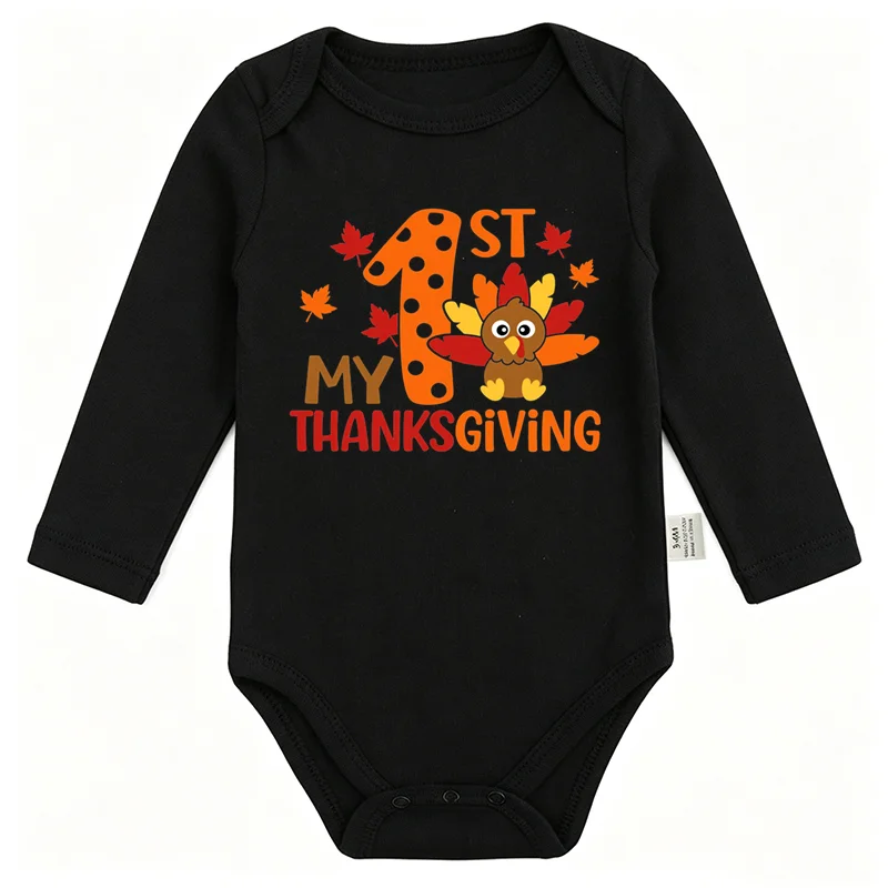 My 1st Thanksgiving Baby Bodysuit Newborn Infant Long Sleeve Romper Cute Turkey Print Baby Jumpsuit Thanksgiving Holiday Outfits