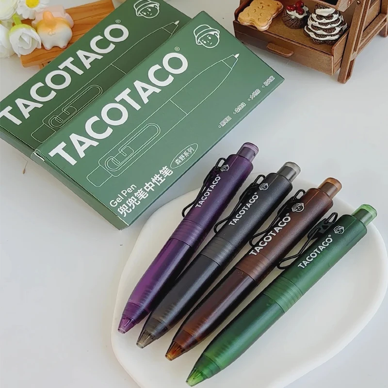 Набор гелевых ручек TACOTACO, 4 шт., 0,5 мм, минималистичный корпус, удобный захват, плавное письмо, быстросохнущие, для путешествий, дневника, многоразовые канцелярские принадлежности.