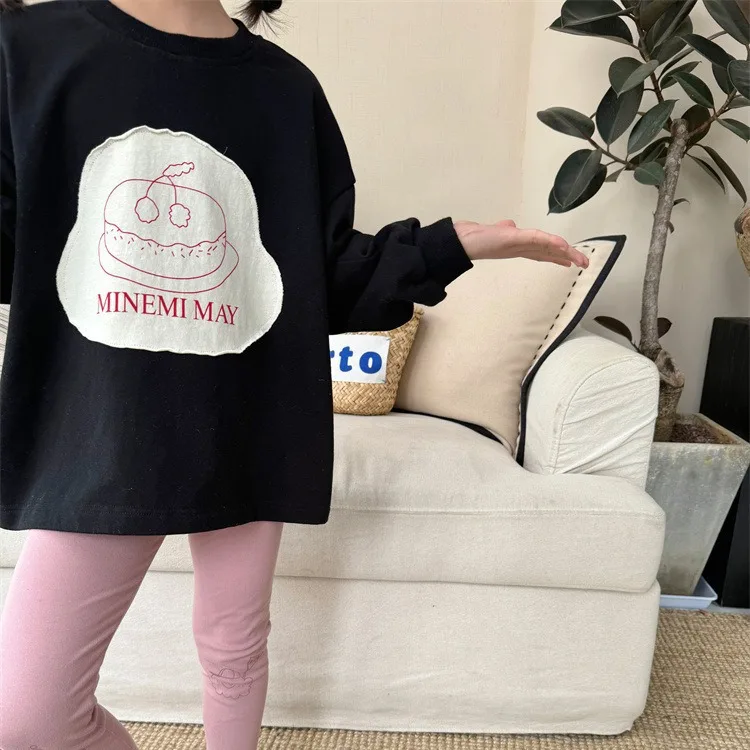 

Children Clothing 2024 Spring Korean Style Cartoon Letter T-shirt Fashion Boys and Girls Round Neck Long Sleeve Printed T-shirt