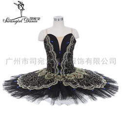 Classic Platter Tutu Costume Black Gold Professional Tutu Paquita Peformance Ballerina Pancake Tutu For Adults JY003D