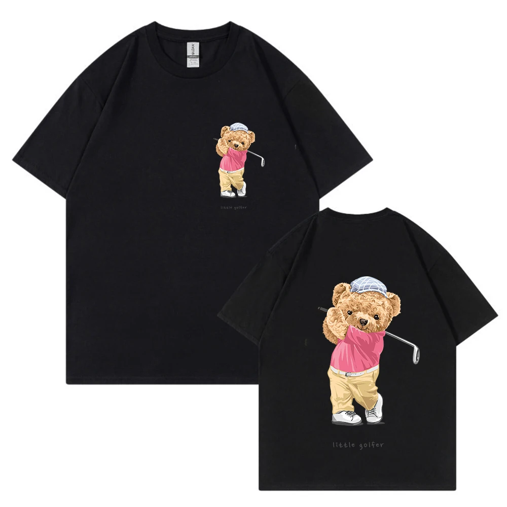 Golfer Teddy Bear Salute Scoring Around Prints T Shirt Men Brand Tees Short Sleeve Retro Adult T-Shirt Summer Hip Hop T-Shirt