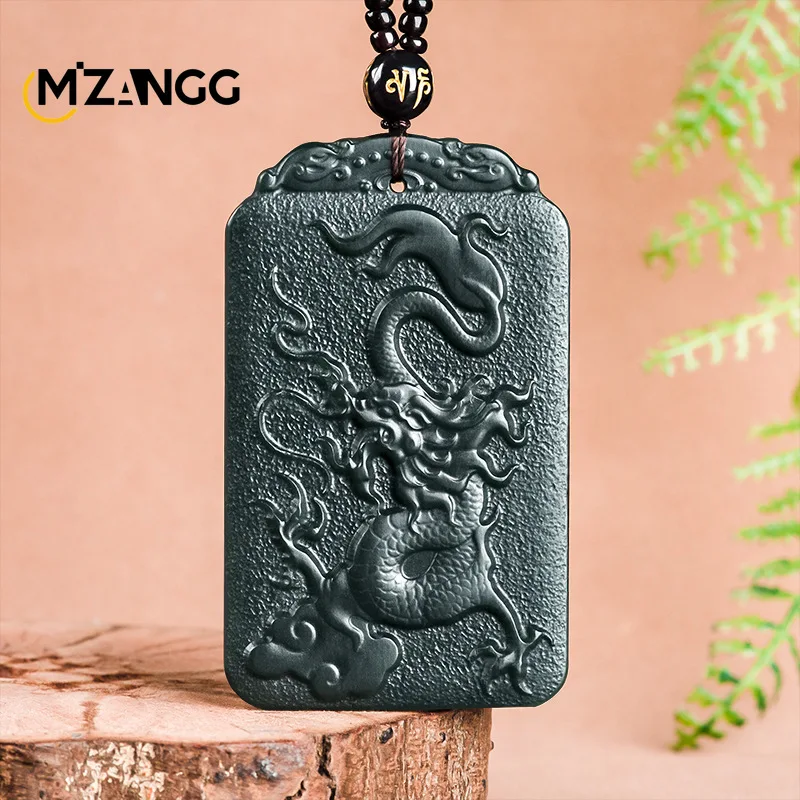 

Authentic Natural Hetian Jade Ink Jade Dragon Pendant Double-sided Carving Imperious High-end Men's and Women's Necklaces