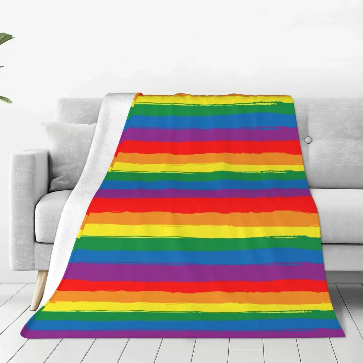 LGBT Flag Homosexual Merch Blanket Flannel Suit for All Season Home Hand-drawn Rainbow Striped Throw Blankets