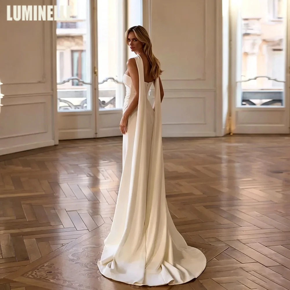 Satin Ivory Wedding Dresses with Scarf Floor Length Sheath Vestido De Novia Simple Customized Ruched Long Bridal Gowns 2026