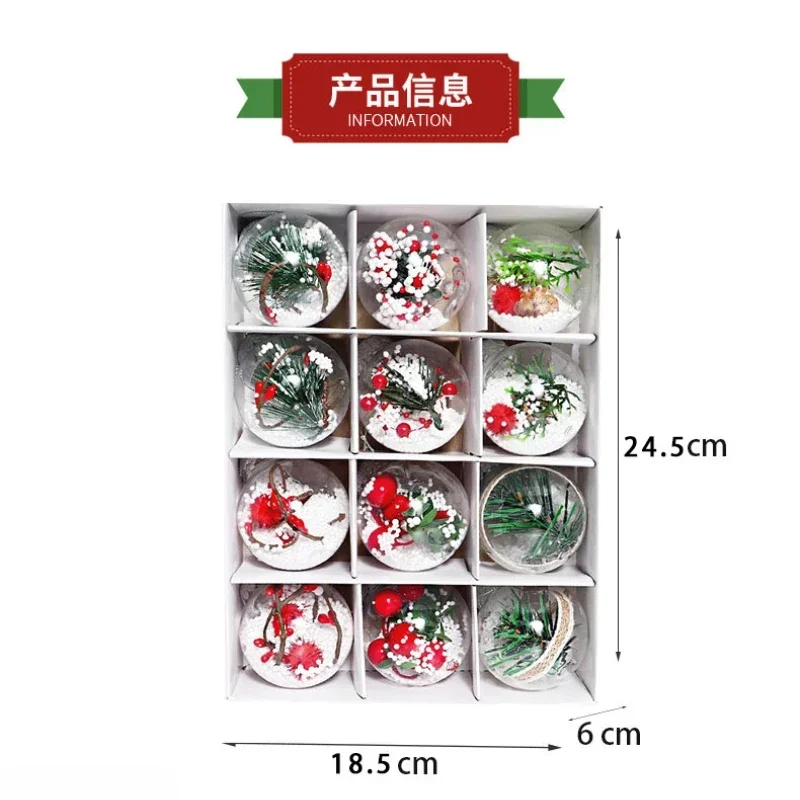 2025 Transparent Christmas Ball Gift Box 6cm 12pcs Plastic Hollow Balls Christmas Decorations Christmas Tree Pendants Decoration