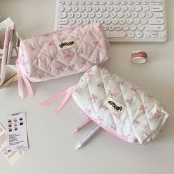 INS Korean Cute Sweetheart Bow Pencil Case Aesthetic Portable Girl Makeup Bag Pouch Stationery Organizer Kawaii School Supplies
