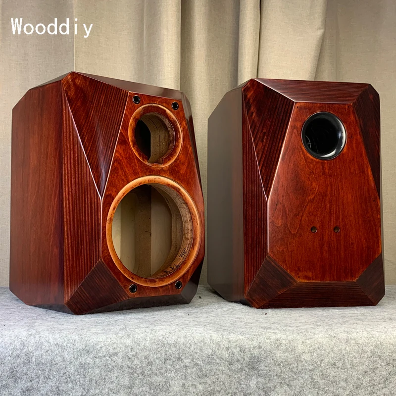 Wooddiy 6.5 inch Empty Loudspeaker Cabinet Two way Bookshelf Speaker Box One pair Birch Plywood Bevel Diamond Design