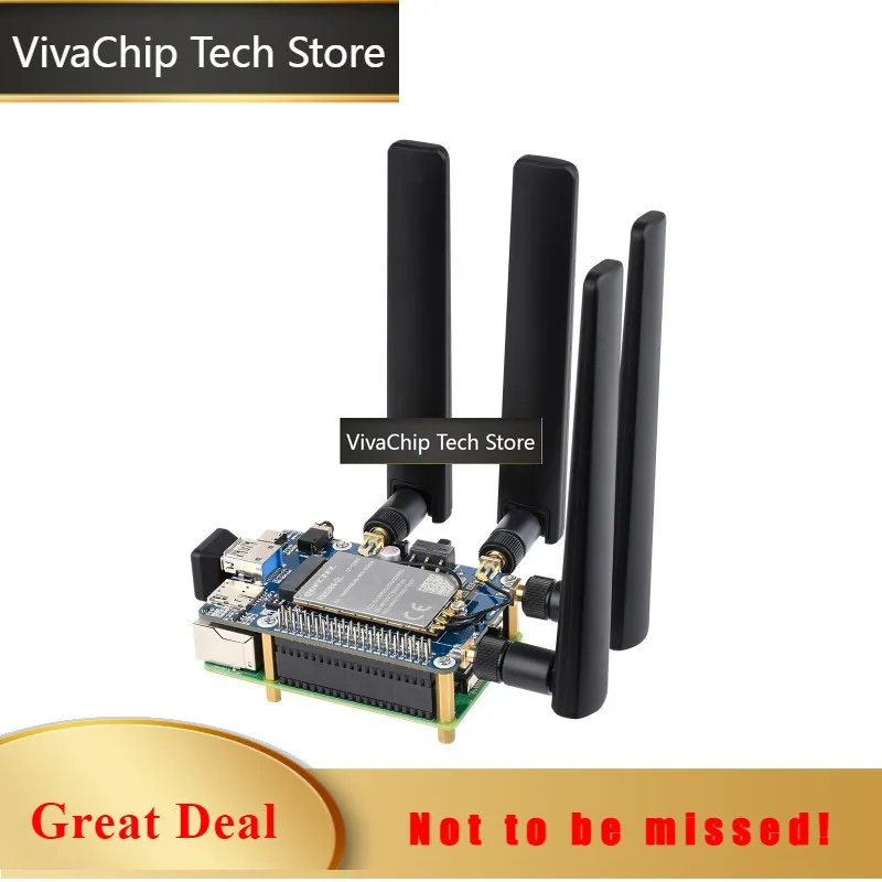 VivaChip TechRM520N-GL 5G HAT For Raspberry Pi With Case, Quad Antennas LTE-A, Global Band, GNSS Positioning, Support 3GPP 16, 4