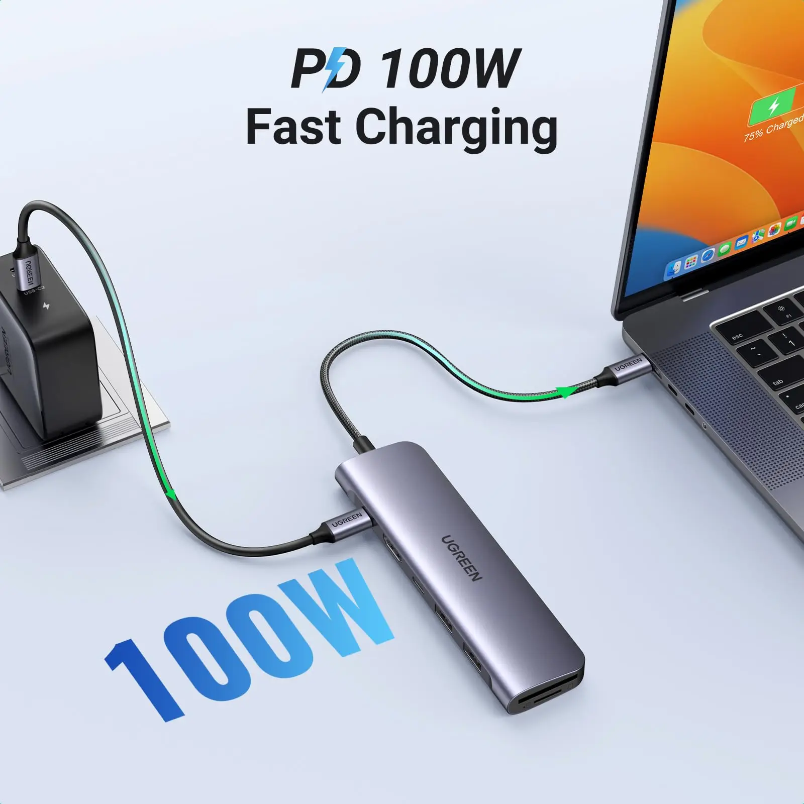UGREEN USB-C Hub for Laptop 7-in-1 Dock 4K for 2.1 100W PD Charging 2 USB-A 5Gbps SD Card Aluminum Alloy in Stock