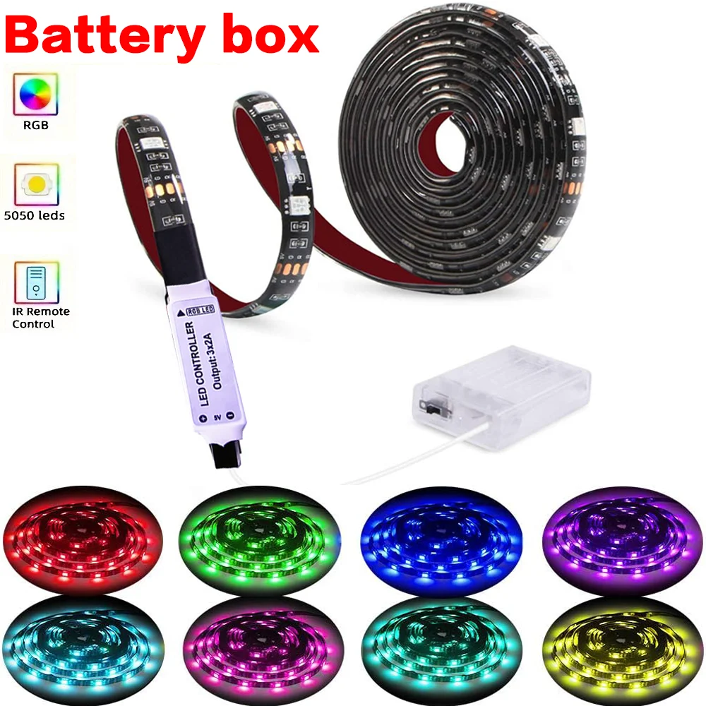 

1-5M 5V LED Strip Light SMD 5050 Battery Box Power Supply Flexible Tape Diode Ribbon Remote Control TV Living Room Bedroom Decor