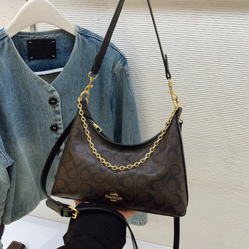 Dark Brown Vintage Print Two-Way Mini Bag Light Multi-Layer Match Office Workers Daily Grocery Casual Trip