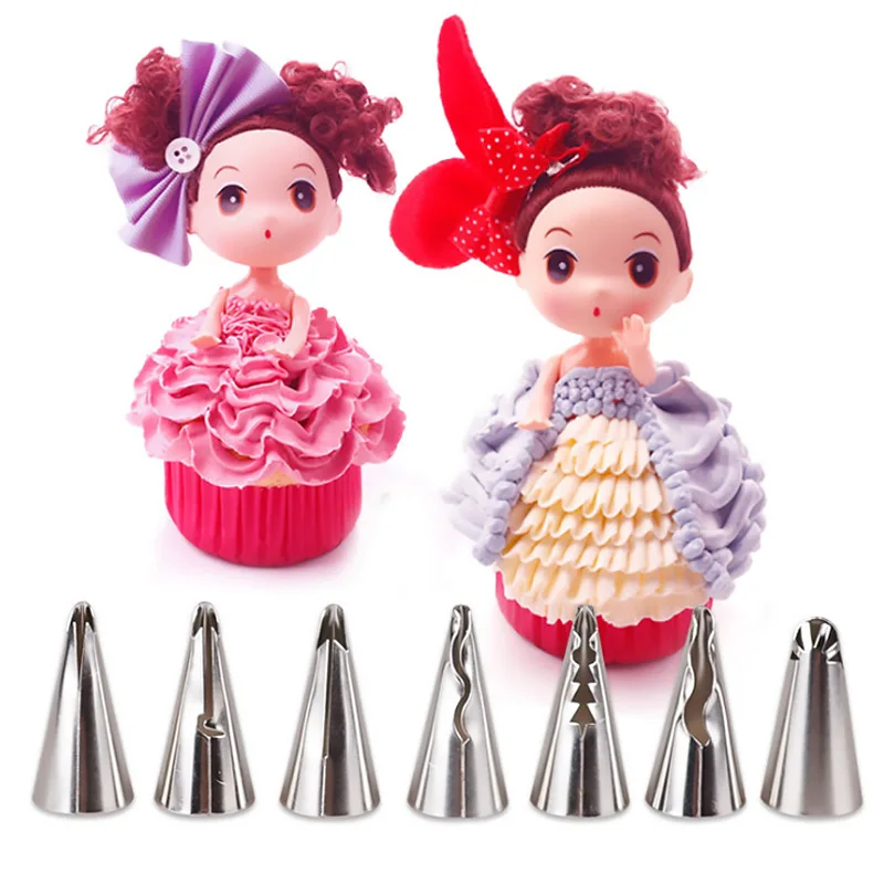 10Pcs/7pc Skirt Lace Cake Decorating Tips Tool With Cream Bag Stainless Steel Pastry Icing Piping Nozzles Confectionery DIY Bake