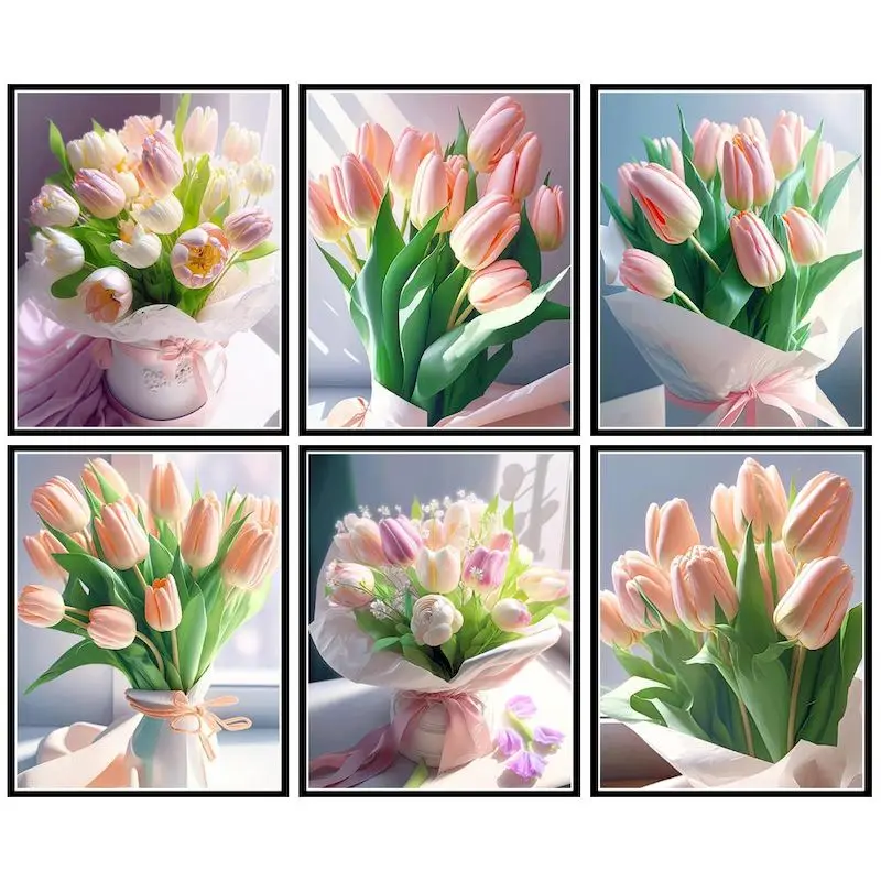 

GATYZTORY Picture By Numbers Pink Tulip Acrylic Painting By Number Drawing Canvas Wall Art Oil Painting Diy Home Decor Gift