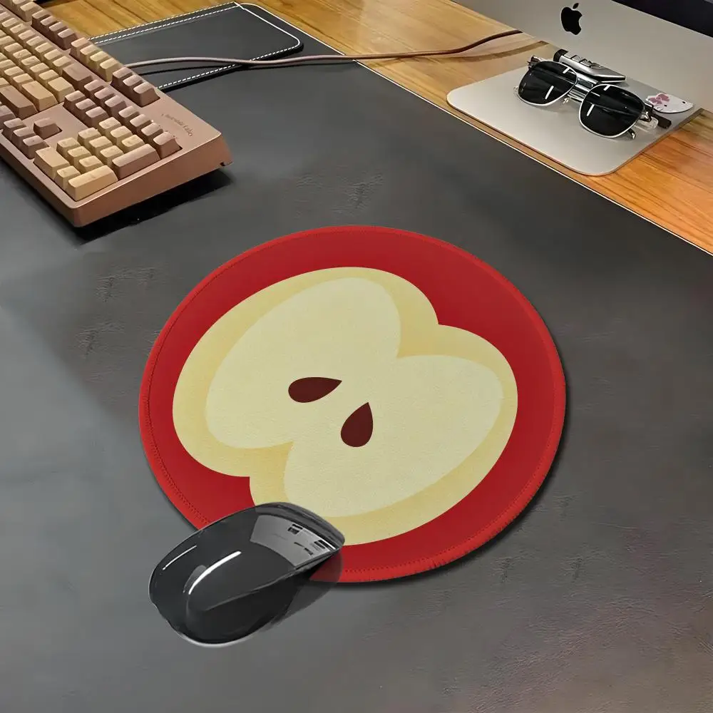 HYBXAXC  Cute Red Apple Slice Minimalist Round  Mouse Pad Non Slip Rubber Desk Mat For Gaming Office Laptop Decor