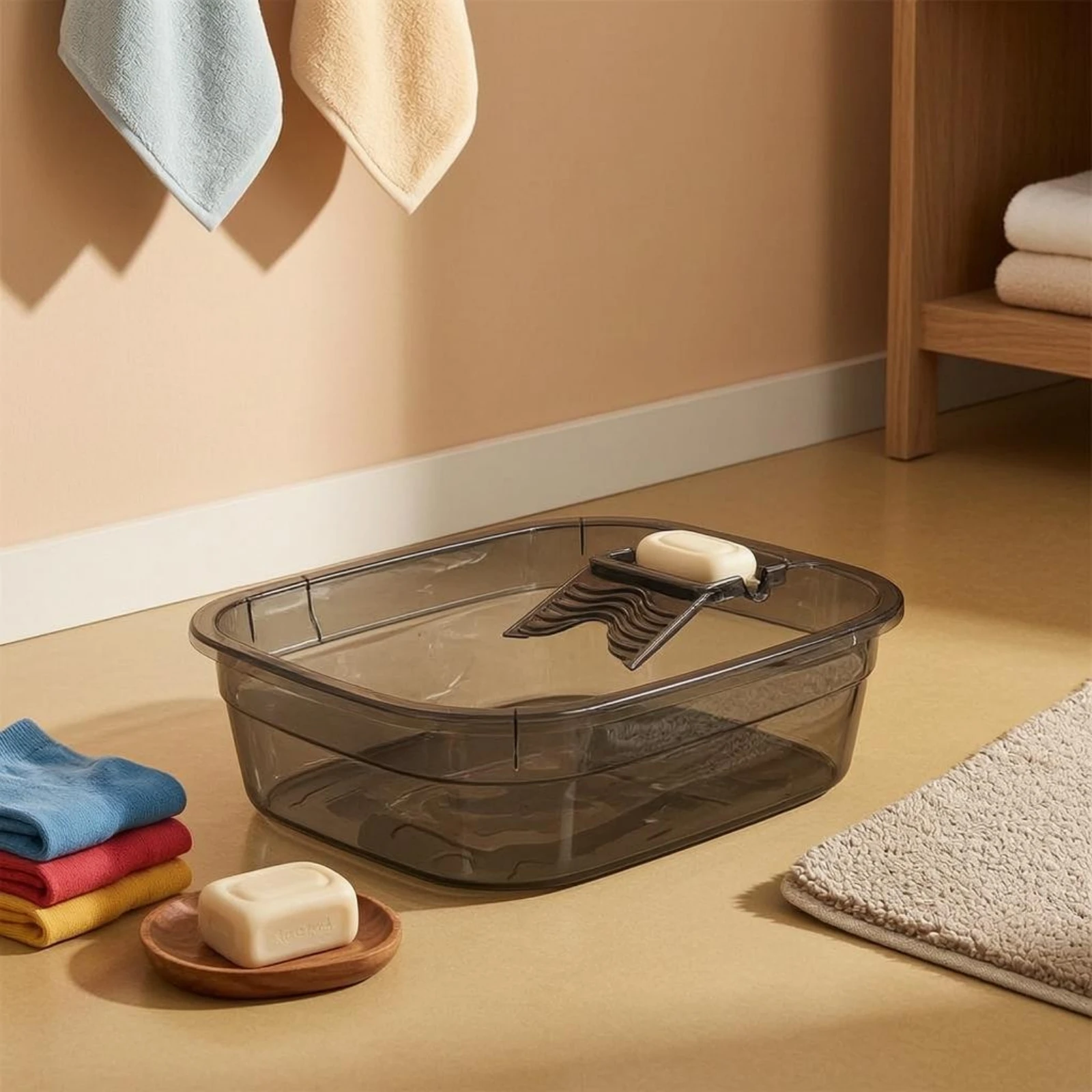 

Hand Washing Basin with Washboard Thickened Washboard Basin Hand Washing Tub PP Plastic Home Utility 2-in-1 Design